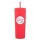 aerial view a matte red 17 oz double - wall acrylic tumbler with straw - matte red, image 1 of 3