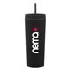 aerial view a matte black dash 17 oz acrylic tumbler with straw, image 1 of 3