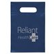 aerial view a navy blue lo - density die cut handle bag 7x10 flexo ink imprint, image 1 of 2