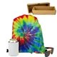 aerial view a group of tie dye drawstring backpack gift kit, image 2 of 2