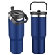 aerial view a navy tollara 30 oz vacuum insulated tumbler with flip top spout, image 1 of 3