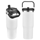 aerial view a white tollara 30 oz vacuum insulated tumbler with flip top spout, image 1 of 2