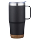 aerial view a black cortina 24 oz vacuum insulated travel mug with cork base, image 1 of 2