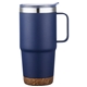 aerial view a navy cortina 24 oz vacuum insulated travel cork base mug, image 1 of 2