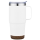 aerial view a white cortina 24 oz vacuum insulated travel mug with cork base, image 1 of 2