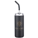 aerial view a black sirena 20 oz vacuum insulated tumbler with straw, image 1 of 3