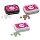 a group of sugar free mints in a small rectangular hinged tin