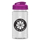 aerial view a translucent hot pink lid & clear bottle mini 16 oz pete sports bottle with usa flip lid, image 1 of 2