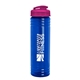 a transparent blue bottle & translucent hot pink lid 24 oz slim fit upcycle rpet bottle with flip lid