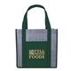 aerial view a hunter green laminated heathered non - woven grocery tote, image 1 of 4