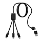 aerial view a black 5- in -1 charging cable with light - up logo, image 1 of 2