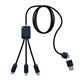 aerial view a navy 5- in -1 charging cable with light - up logo, image 1 of 2