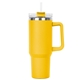 aerial view a yellow 40 oz hippo insulated malibu tumbler straw lid with twist closure, image 1 of 2
