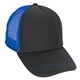aerial view a black/royal structured foam trucker hat, image 1 of 2