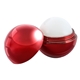 aerial view a metallic red metallic finish round lip balm, image 1 of 3