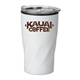 aerial view a white with clear lid 14 oz white stainless steel twisting tumbler, image 1 of 2