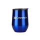 aerial view a blue 12 oz economy stainless steel stemless wine glass with plastic lining, image 1 of 2