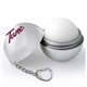 a silver metallic lip balm with keychain