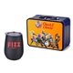 a navy blue lunchbox & matte black wine glass retro lunchbox + single 10 oz stemless wine glass in vacuum formed insert
