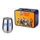 a navy blue lunchbox & silver wine glass retro lunchbox + single 10 oz stemless wine glass in vacuum formed insert