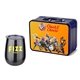 a navy blue lunchbox & titanium grey wine glass retro lunchbox + single 10 oz stemless wine glass in vacuum formed insert