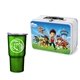a white lunchbox & green tumbler retro lunchbox + 20 oz economy stainless steel tumbler in vacuum formed insert