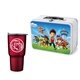 a white lunchbox & red tumbler retro lunchbox + 20 oz economy stainless steel tumbler in vacuum formed insert