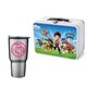 a white lunchbox & silver tumbler retro lunchbox + 20 oz economy stainless steel tumbler in vacuum formed insert