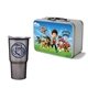 a silver lunchbox & titanium grey tumbler retro lunchbox + 20 oz economy stainless steel tumbler in vacuum formed insert