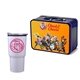 a navy blue lunchbox & white tumbler retro lunchbox + 20 oz economy stainless steel tumbler in vacuum formed insert
