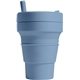 aerial view a steel blue stojo 16 oz collapsible cup, full color digital, image 1 of 4