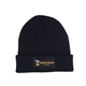 aerial view a black knit beanie with patch, image 1 of 2