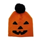 aerial view a orange/black with red led halloween pumpkin led knit hat, image 1 of 2