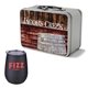 a group of retro lunchbox + single 10 oz stemless wine glass in vacuum formed insert