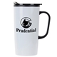 aerial view a white 20 oz economy straight stainless steel with plastic pp liner travel mug, image 1 of 2