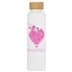 aerial view a clear lucerne - 20 oz frosted borosilicate glass bottle with bamboo lid, image 1 of 2