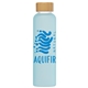 aerial view a light blue 291 lucerne - 20 oz frosted borosilicate glass bottle with bamboo lid, image 1 of 2