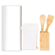 aerial view a natural bamboo kitchen gift set with sugar cookie mix, image 1 of 6