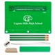 aerial view a translucent green academic school kit - blank contents, image 1 of 3