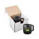 aerial view a black 15oz geo square handle ceramic mug in mailer, image 1 of 2