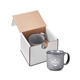 aerial view a gray 15oz campfire ceramic mug in mailer, image 1 of 3