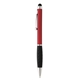 aerial view a red with blue ink twist stylus grip ballpoint pen, image 1 of 2
