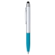 aerial view a turquoise with black ink silver cool grip stylus pen, image 1 of 6