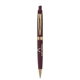 a burgundy with black ink pen with shiny gold trim