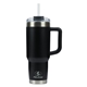 aerial view a black pelican porter(tm) 40 oz recycled double wall stainless steel travel tumbler, image 1 of 9