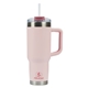 aerial view a light pink pelican porter(tm) 40 oz recycled double wall stainless steel travel tumbler, image 1 of 9