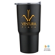 aerial view a black contoured 20 oz stainless steel tumbler, image 1 of 2