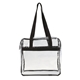 aerial view a clear/black vinyl clear zippered tote, image 1 of 6