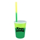 aerial view a group of promotional personalized 12 oz mood plastic stadium cup / straw / lid set, image 12 of 13