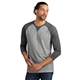aerial view a black heather/ shadow grey heather new era(r) sueded cotton blend 3/4- sleeve baseball raglan tee, image 1 of 5